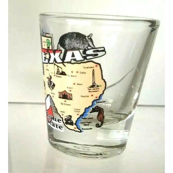 Vintage Texas Souvenir Detailed State Map & Flags Lone Star Shot Glass 2" - Picture 3 of 6